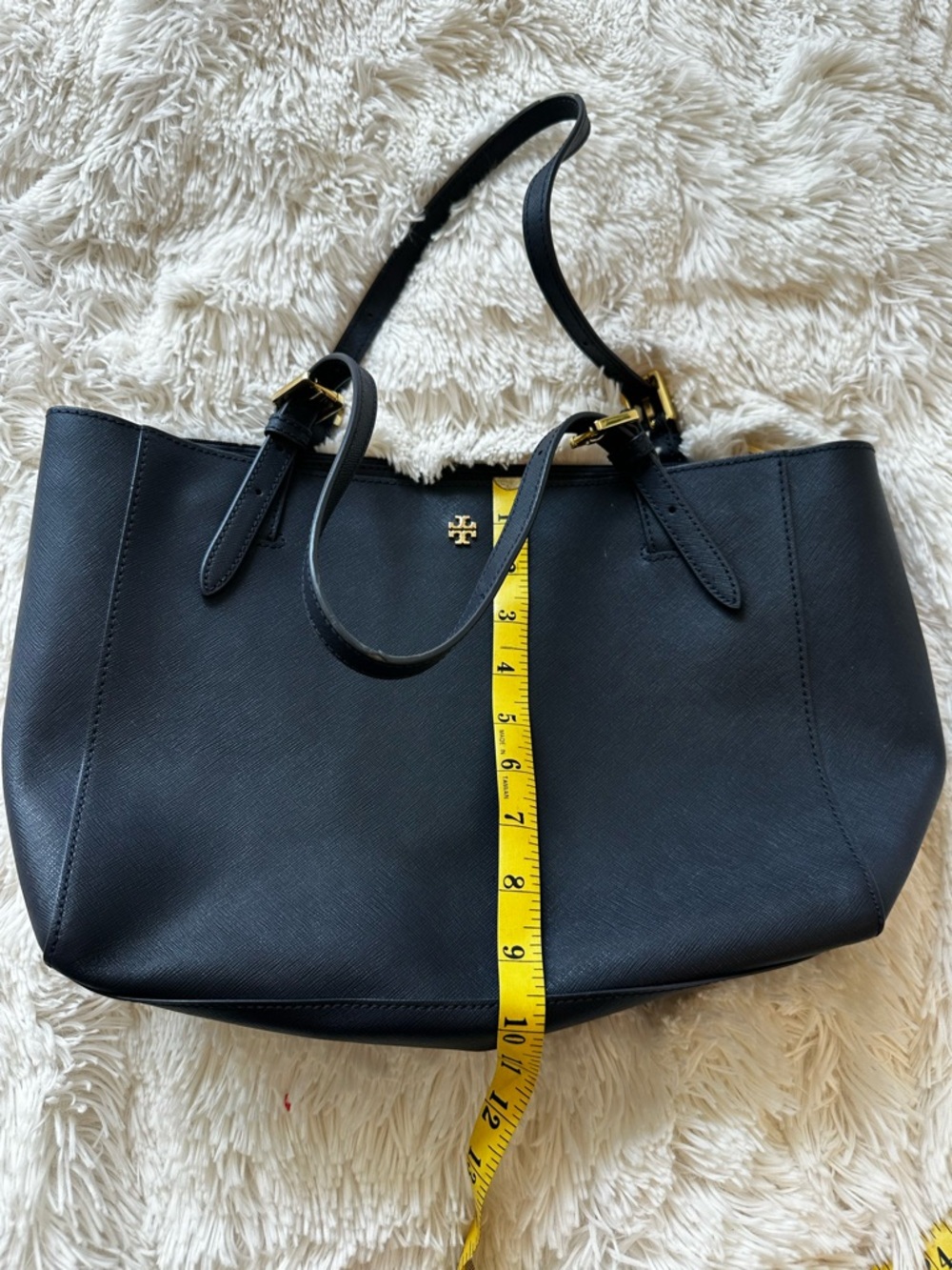 Tory Burch York Buckle Navy Blue Leather Tote Bag - Picture 9 of 10